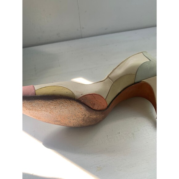 60s Off White Heels Pointy Toe 8 Narrow Vintage Midcentury Shoes Johansen - Picture 6 of 10